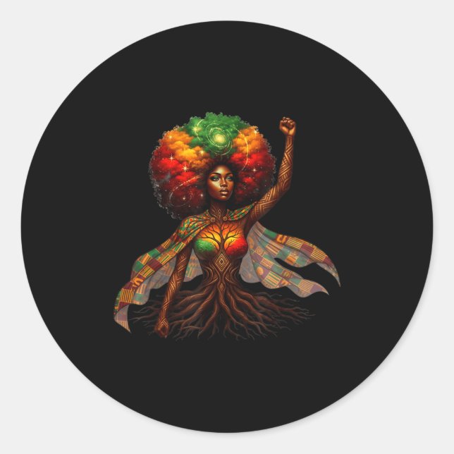 Adesivo Redondo Afro Queen Black Woman African Roots Melanin Black (Frente)