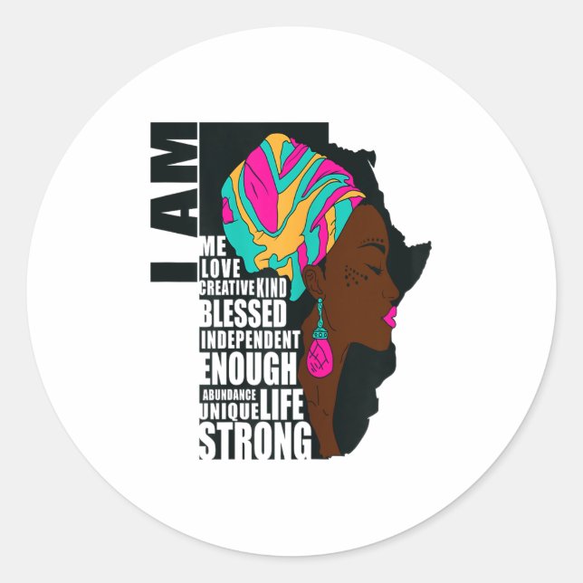 Adesivo Redondo Afro Você É Suficiente Eu Sou Frases Insracionais  (Frente)