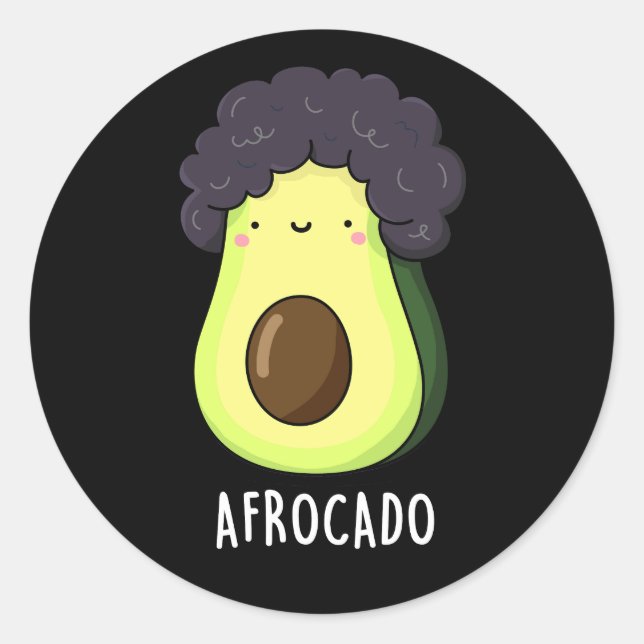 Adesivo Redondo Afrocado Engraçado Avocado com Afro Pun Dark BG (Frente)