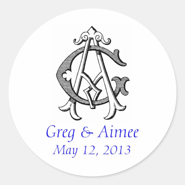 Adesivo Redondo AG Vintage Monograma Wedker (Frente)