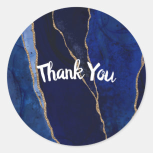 Adesivo Redondo Ágata Azul e Dourado Glam Moderno Casamento Minima