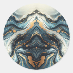 Adesivo Redondo Ágata Azul Turquesa Dourado Elegante Casamento Gla