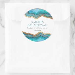 Adesivo Redondo Ágata Dourada Azul Bar ou Bat Mitzvah
