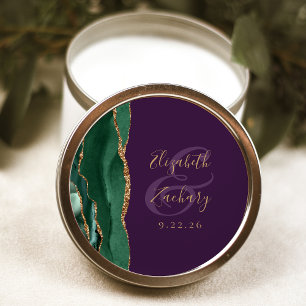 Adesivo Redondo Ágata Esmeralda Verde Dourado Rosto Roxo Casamento