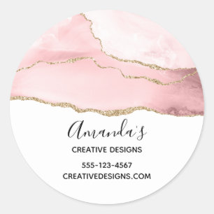 Adesivo Redondo Agate cor-de-rosa com Dourado negócio elegante de