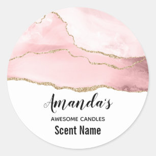 Adesivo Redondo Agate cor-de-rosa com uma Dourada Vela Elegante de