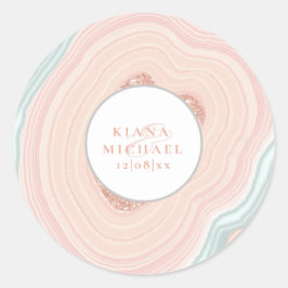 Adesivo Redondo Agate Geode Glitter Wedding Rosa Dourado ID647