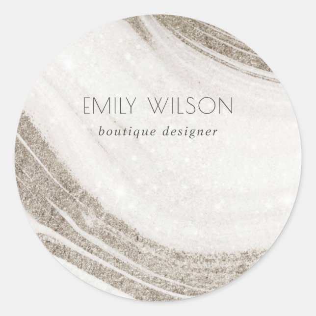 Adesivo Redondo Agato de mármore Dourado Elegante Abstrato pálido (Frente)