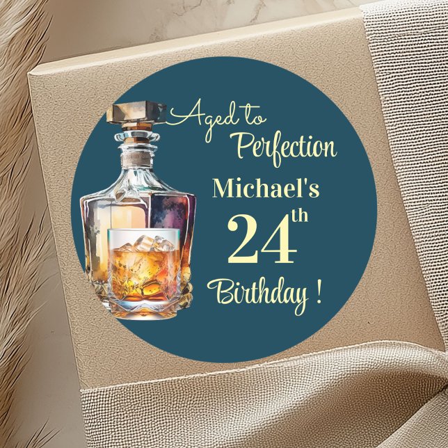 Adesivo Redondo Aged to Perfection Men 24th Whiskey Birthday (Criador carregado)