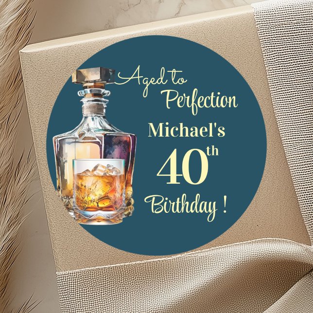 Adesivo Redondo Aged to Perfection Men 40th Whiskey Birthday (Criador carregado)