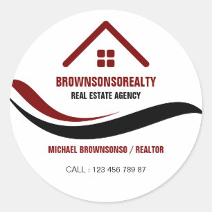 Adesivo Redondo Agência imobiliária logotipo simples Vermelho