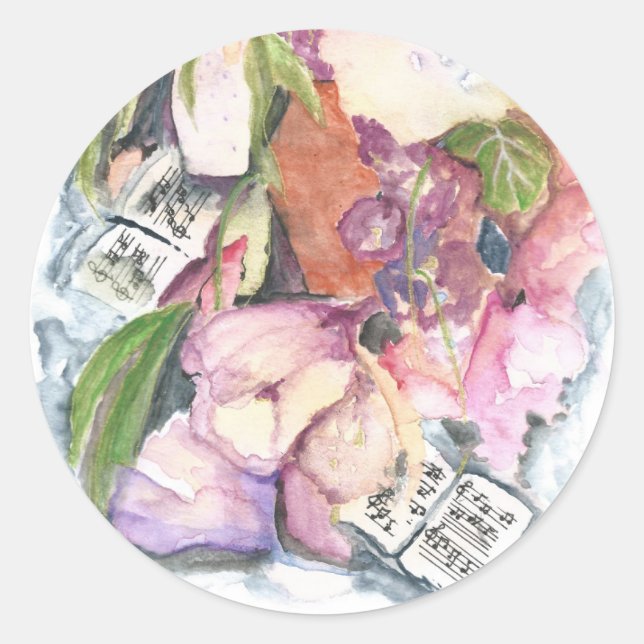 Adesivo Redondo Agenda de música floral de aquarela com notas (Frente)