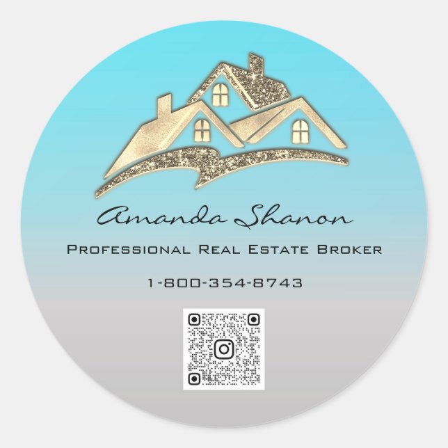 Adesivo Redondo Agente Imobiliário Agente Dourado do House QR Code (Frente)