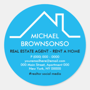 Adesivo Redondo Agente imobiliário logotipo telhado casa azul