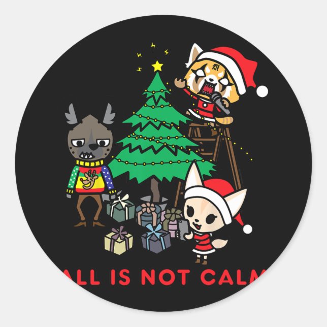 Adesivo Redondo aggretsuko não está tudo calmo no natal (Frente)