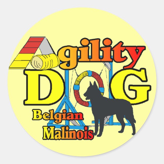 Adesivo Redondo Agilidade Belga Malinois Gifts Stickers (Frente)