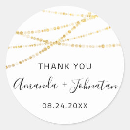 Adesivo Redondo Agradeça Nome Data Branco Luzes Douradas Simplesme