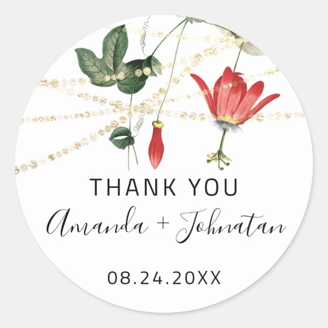 Adesivo Redondo Agradeça Rosa Nome Data Luzes Douradas da Hera (Frente)