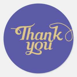 Adesivo Redondo Agradecemos a inscrição dourada marinho fundo azul