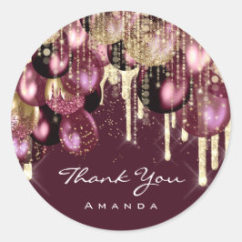 Adesivo Redondo Agradecer Nome 16º Balão de Casamento Dourado Burg