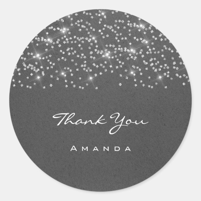 Adesivo Redondo Agradecer Nome 16º Casamento Noiva Kraft Cinza (Frente)