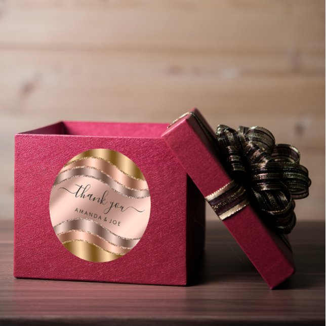 Adesivo Redondo Agradecer Nome de 16 Anos Rosa Dourado Casamento (Thank Name Sweet 16th Bridal Rose Gold Wedding Classic Round Sticker)