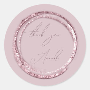 Adesivo Redondo Agradecer Nome Selo Rosa Blush em Pó Rosa