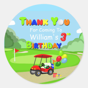 Adesivo Redondo Agradecimento 3º Aniversário Carrinho de Golfe Men