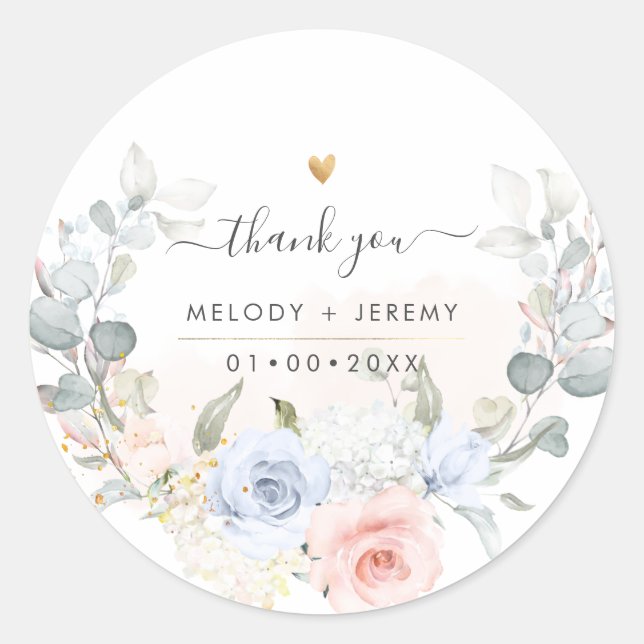 Adesivo Redondo Agradecimento Aquarela Elegante em Azul Desbotado  (Frente)