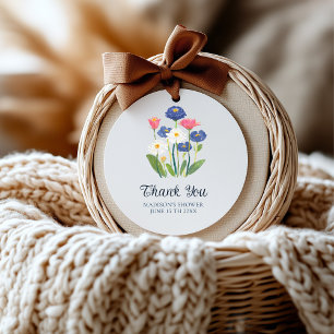 Adesivo Redondo Agradecimento Boho de Flor Silvestre em Aquarela p