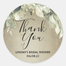 Adesivo Redondo Agradecimento Chuveiro de Noiva Verde Rustico de M