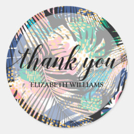 Adesivo Redondo Agradecimento com Texto e Plantas Tropicais