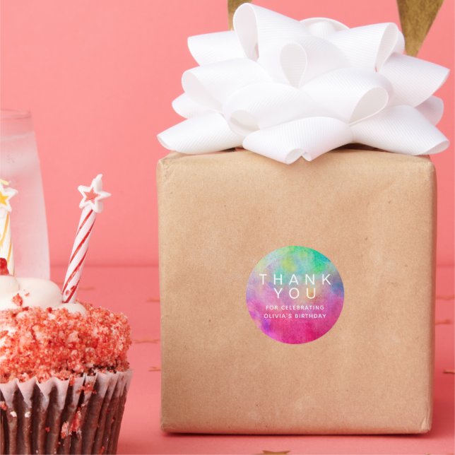 Adesivo Redondo Agradecimento de Aniversário com Aquarela Brilhant (Festa)