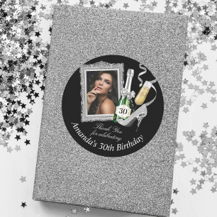 Adesivo Redondo Agradecimento de Aniversário de Mulheres Prata