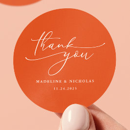 Adesivo Redondo Agradecimento de Casamento Calligraphy Laranja Pôr