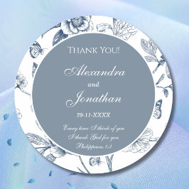 Adesivo Redondo Agradecimento de Casamento Cristão Blue Chinoiseri