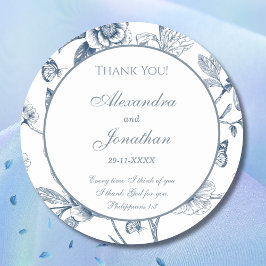 Adesivo Redondo Agradecimento de Casamento Cristão Blue Chinoiseri