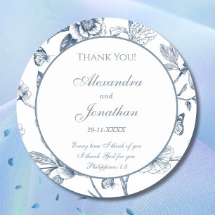 Adesivo Redondo Agradecimento de Casamento Cristão Blue Chinoiseri