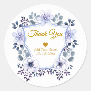 Adesivo Redondo Agradecimento de Casamento Floral Aquarela Azul e