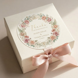 Adesivo Redondo Agradecimento de Casamento Floral Blush