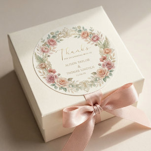 Adesivo Redondo Agradecimento de Casamento Floral Blush