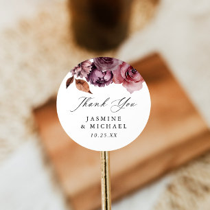 Adesivo Redondo Agradecimento de Casamento Floral Marsala Outono R