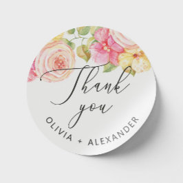 Adesivo Redondo Agradecimento de casamento floral rosa aquarela