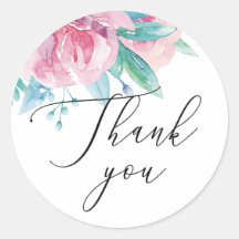 Agradecimento de casamento floral rosa aquarela