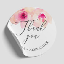 Agradecimento de casamento floral rosa em aquarela