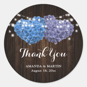 Adesivo Redondo Agradecimento de Casamento Floral Roxo e Azul