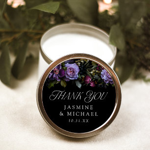 Adesivo Redondo Agradecimento de Casamento Floral Roxo Gótico Temp
