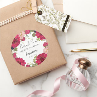 Adesivo Redondo Agradecimento de Casamento Floral Vermelho Verde