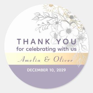Adesivo Redondo Agradecimento de Casamento Floral Vintage