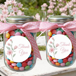 Adesivo Redondo Agradecimento de Casamento Floral Watercolor Pink 
